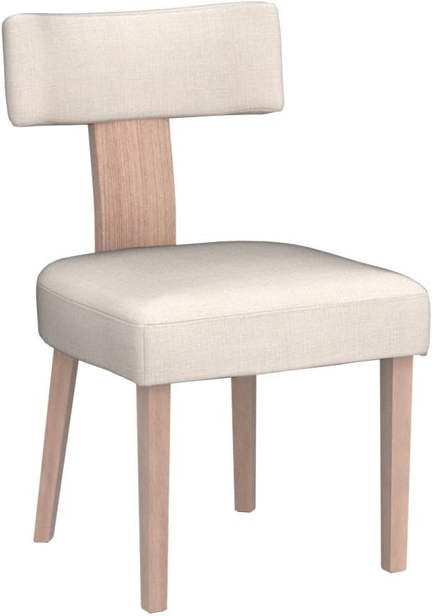 HNY Mid Century Modern Dining Chairs Set of 6, Farmhouse Linen Fabric Upholstered Accent Curved Backrest Kitchen Chairs, with Hardwood Frame, Beige, Linen