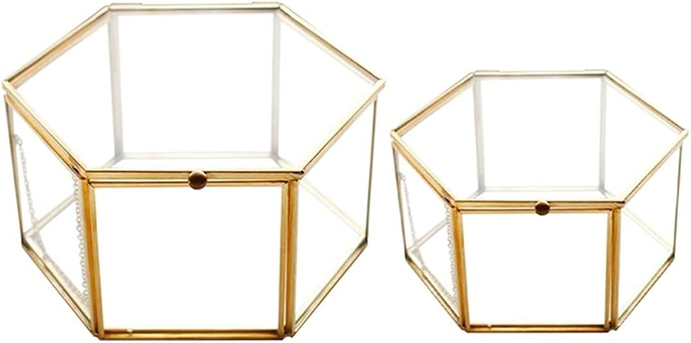 2Pcs Geometrical Clear Glass Jewelry Box Jewelry Organize Holder Tabletop Succulent Plants Container Home Storage
