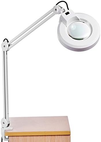 LED Desk Lamp - BANGWEIER 8X Magnifying Desk Table Clamp Lamp Mount Magnifier Light Glass Lens Adjustable LED Lighting