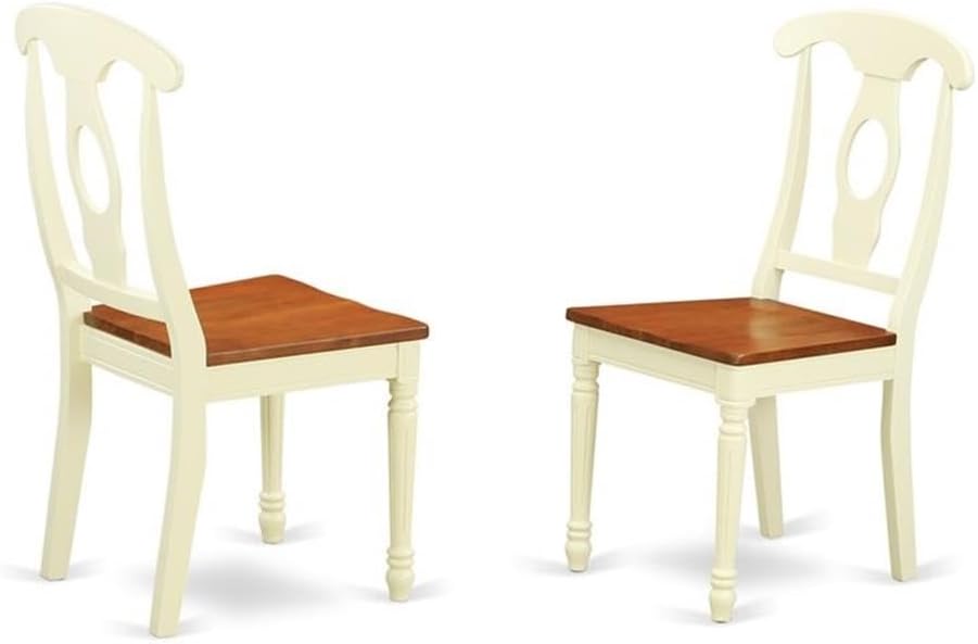 East West Furniture HLKE5-BMK-W 5 Piece Kitchen Table Set for 4 Includes a Round Dining Table with Pedestal and 4 Dining Room Chairs, 42x42 Inch, Buttermilk & Cherry