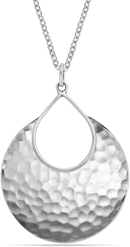 LeCalla 925 Sterling Silver Handmade Pendant Necklace Earrings | Set of 2 Pair Hammered Crescent Drop Earrings and Necklace
