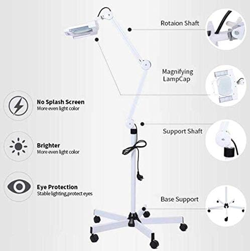 Magnifying Glass,Floor Standing Magnifier Lamp with 5X Magnification,Led Beauty Salon Cold Light White A/A