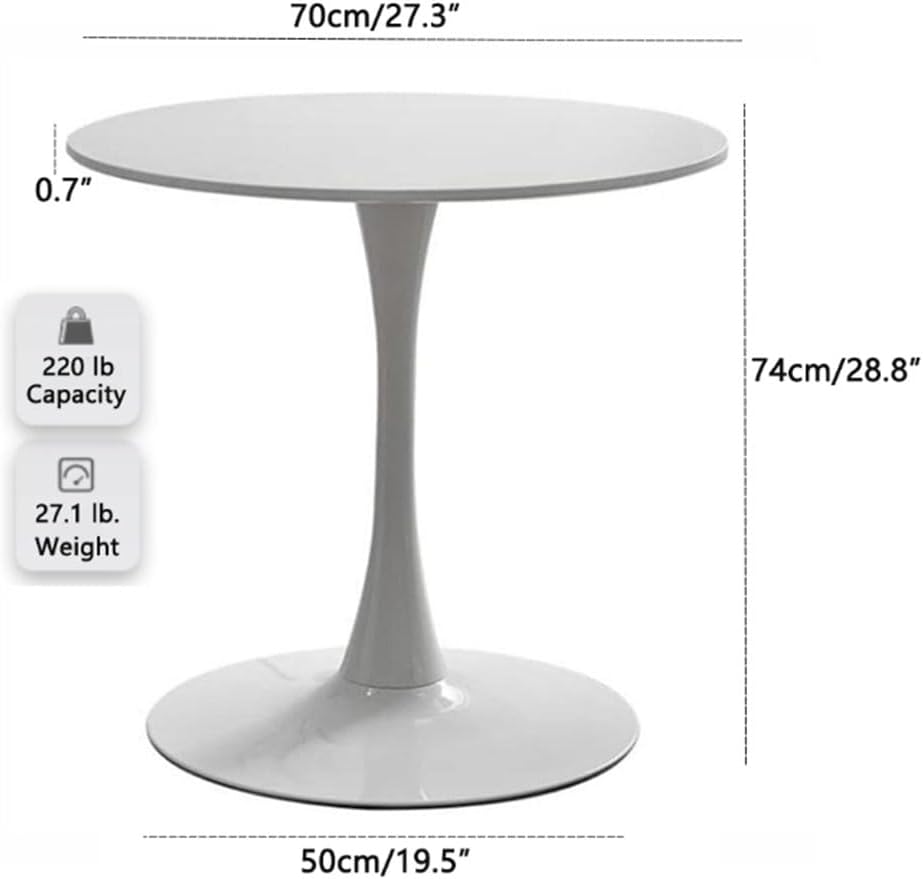 27.3' Tulip Dining Table, White, Perfect for 2-4 People, Mid-Century Modern Style, Round MDF Top with Sturdy Base for Dining Room, Living Room, Cafe