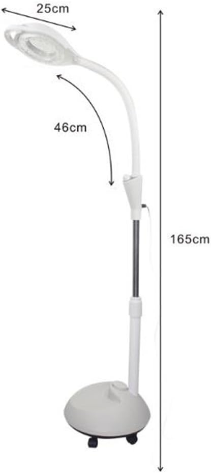 Floor Lamp 8X Magnifying Lamp Adjustable Swivel Arm Magnifier Lamp Light for Skinbeauty Manicure Tattoo Salon Spa with Rolling Floor Stand Standing Light/C (White)