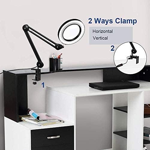 Magnifier Desktop Magnifying Lamp with Clamp Dimmable Glass Light Lens Adjustable Swivel Arm Robust Base High Clarity for Sewing magnifiers The New Progress