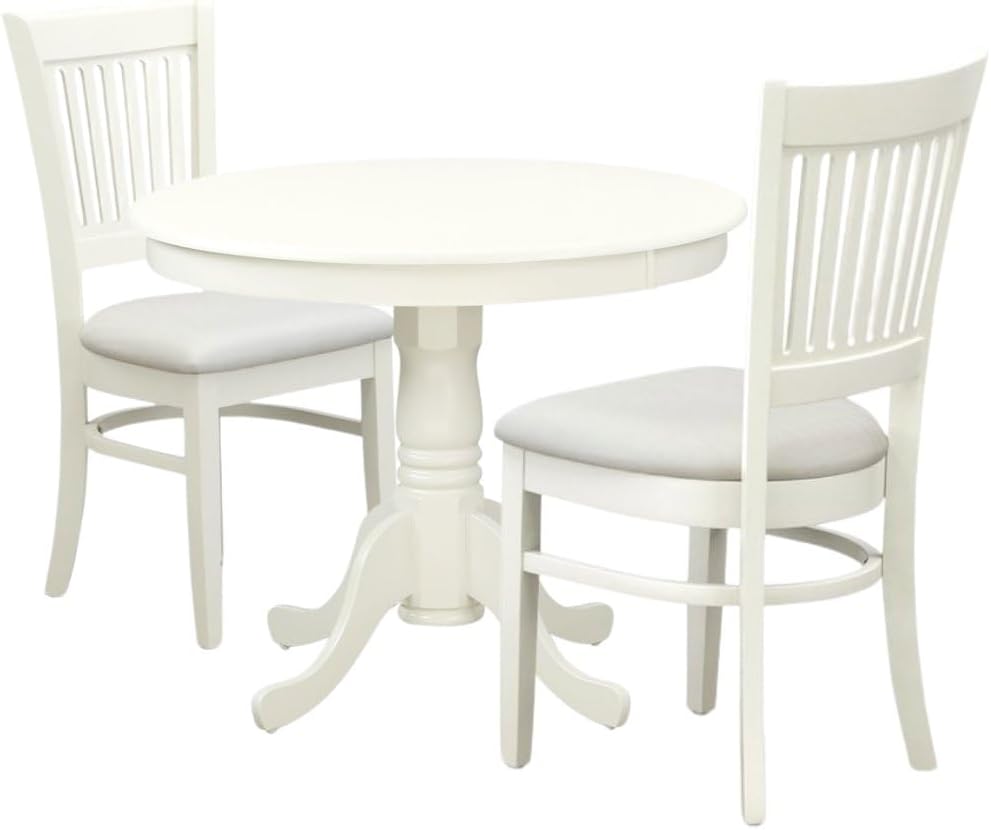 Furnifact White Solid Wood 3 Piece Set with Chairs, Compact Table and Chairs for 2, Ideal Small Kitchen or Dinette Table for Breakfast and More