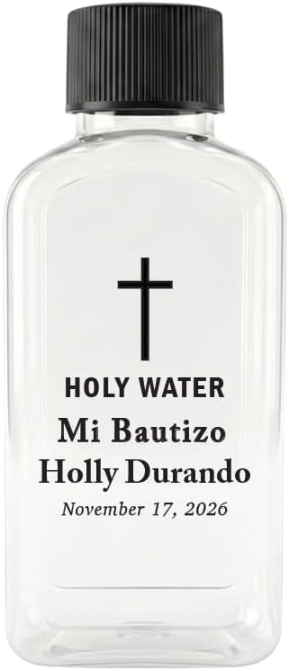 Custom 100cc Round Plastic Bottles - 3.4 oz Holy Water Favors with Minimalist Black or White Caps - Personalized Labels - Ideal for Confirmation Gifts & First Holy Communion Keepsakes (80)