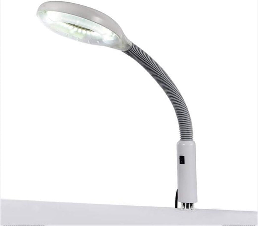 5X Magnifying Glass Clamp Lamp: Daylight Bright Lighted Lens,127mm Adjustable Swivel Arm Utility Light for Desk, Table, Task,Beauty,Craft, Jewelry,Sewing,Workbench –White