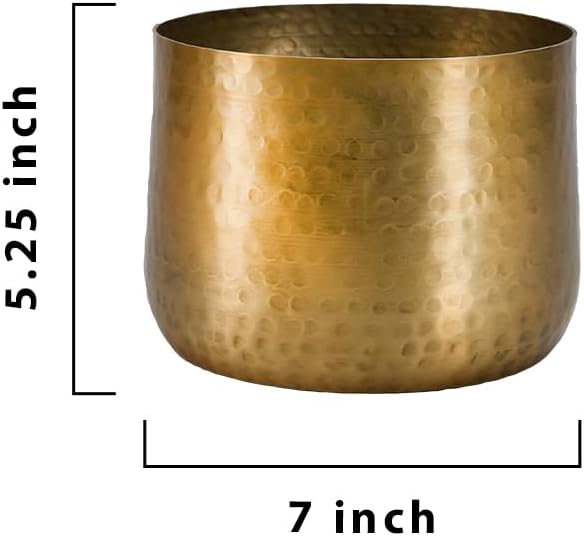 Serene Spaces Living Antique Brass Look Gold Hammered Pots, Indoor Planter Pot, Decorative Accent for Potted Plants, Gold Flower Vase for Wedding, 7' Diameter and 5.25' Tall, Pack of 6