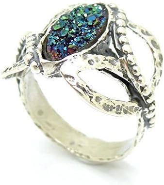 Oval roman glass ring set in a oval hammered silver ring