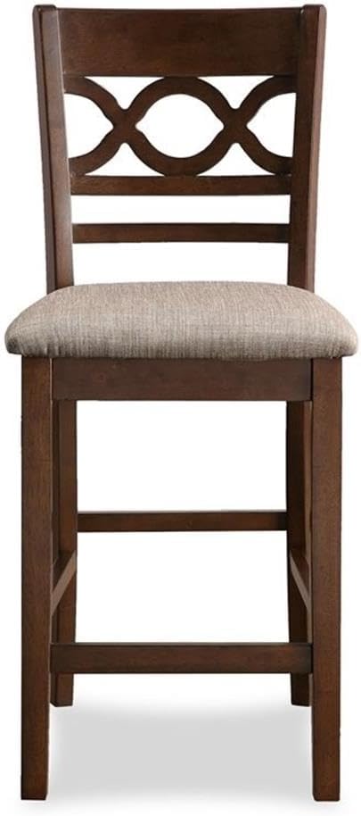 Pemberly Row 5-Piece Solid Wood Counter Height Dining Set, 42' Round Table, Brown Finish, Includes 4 Chairs with Padded Seats, Contemporary Style for Kitchen or Dining Room