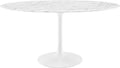 Modway Lippa 60' Oval-Shaped Mid-Century Modern Dining Table with Artificial Marble Top and White Base