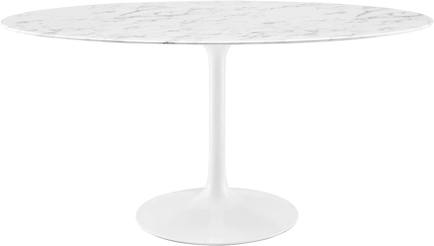Modway Lippa 60' Oval-Shaped Mid-Century Modern Dining Table with Artificial Marble Top and White Base