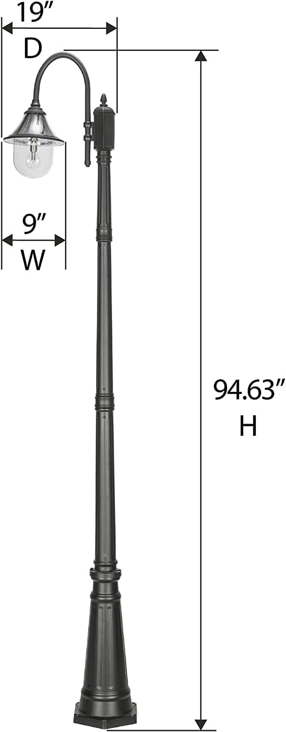 Gama Sonic Orion Outdoor Solar Lamp Post Light Kit, Black Resin Industrial Style Downlight, Cast Aluminum Pole with Warm White Light 2700K