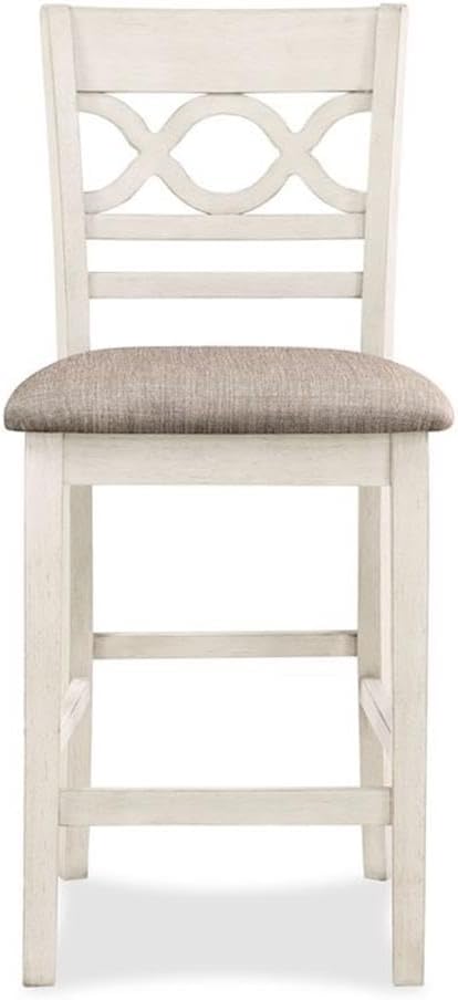 Pemberly Row 5-Piece Solid Wood Counter Dining Set, 42 in Round Table and Chairs, Two-Tone Brown/White Finish, Mindy Wood with Storage Shelves, Padded Seats, Farmhouse Style Kitchen or Dining Room