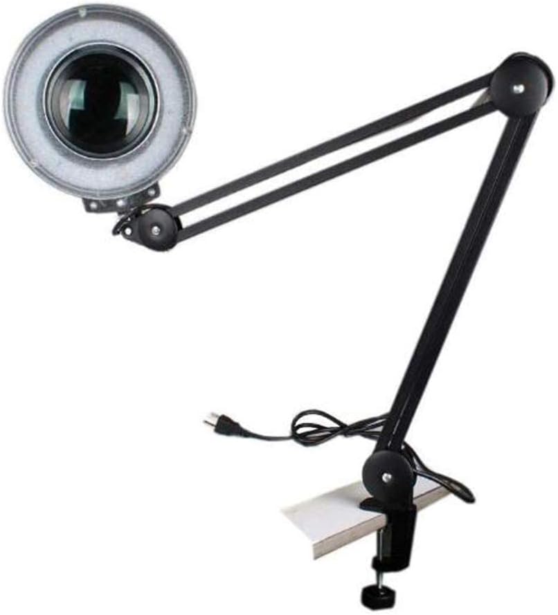 Magnifier, Led Folding Magnifier lamp,Adjustable Swivel Arm 8X Magnifying Glass Table Lamp Light with Clamp for Beauty Skincare Manicure Nail Tattoo Salon with Glass Lens and Bench