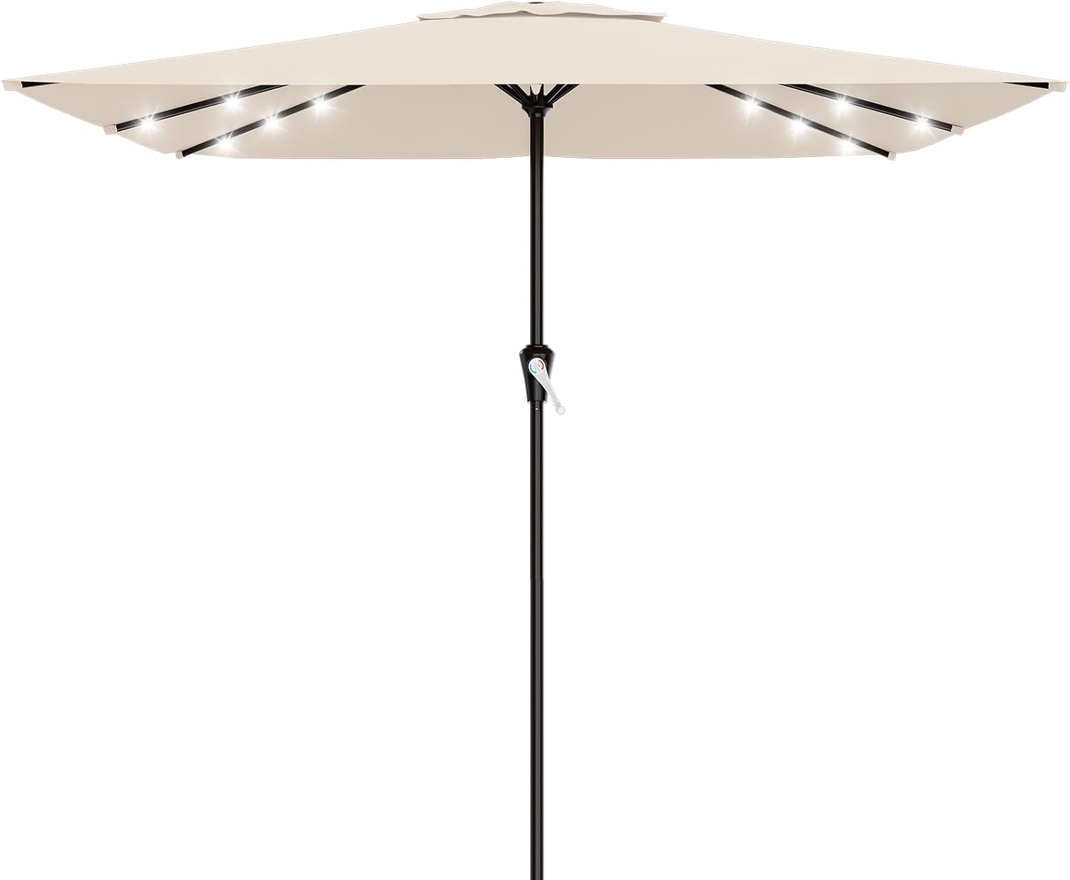 AreShark 8' X 10' Rectangular Patio Umbrella with Solar Lights, Lighted Solar Umbrella with Crank, Outdoor Table Umbrella for Garden, Deck, Backyard, Pool and Beach, Cream-White