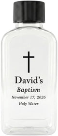 Custom 100cc Round Plastic Bottles - 3.4 oz Holy Water Favors with Minimalist Black or White Caps - Personalized Labels - Ideal for Confirmation Gifts & First Holy Communion Keepsakes (90)