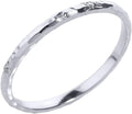 10K White Gold Diamond Accented Hammered Stackable Slender Ring with Starburst Engraved Flush Set Gems (J-K Color, I1-I2 Clarity) - Size 4