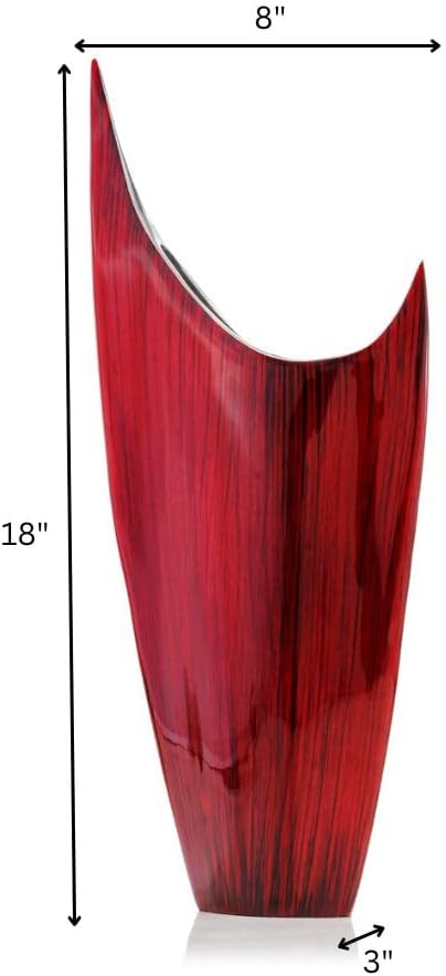 Modern Day Accents 3610 Red Acentuada Pointed, Aluminum, Glaze, Modern, Vase, Plants, Center Piece, Home, Office, Flower Arrangement, 8' L x 3' W x 18' H