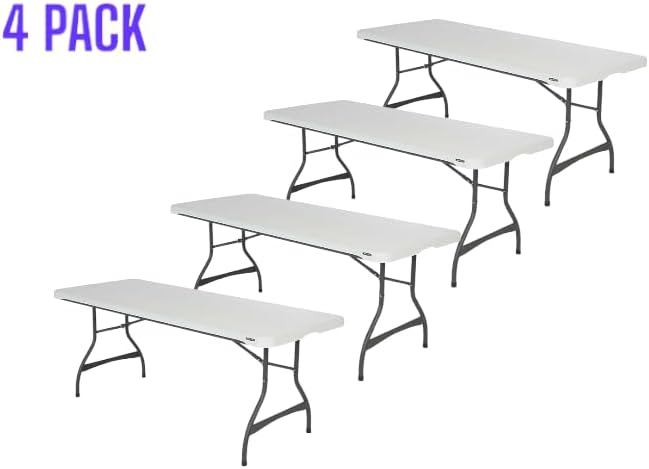 Generic Heavy Duty Lifetime Rectangular 6 Foot Commercial Grade Stacking Folding Utility Table for Dining, Picnic, and Party (White Granite, 4 Pack)