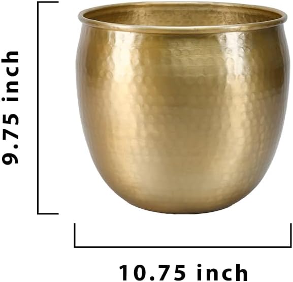 Serene Spaces Living Gold Brass Look Vintage Aluminum Vase - Perfect Decorative Accent for Plants, Weddings, and Events, Metallic Pot for Home, Large, Measures 10.75' Diameter and 9.75' Tall