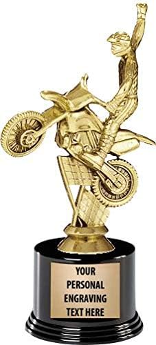 Crown Awards Motocross Trophies with Custom Engraving, 7.25' Personalized Cycling Trophy On Deluxe Round Base Prime