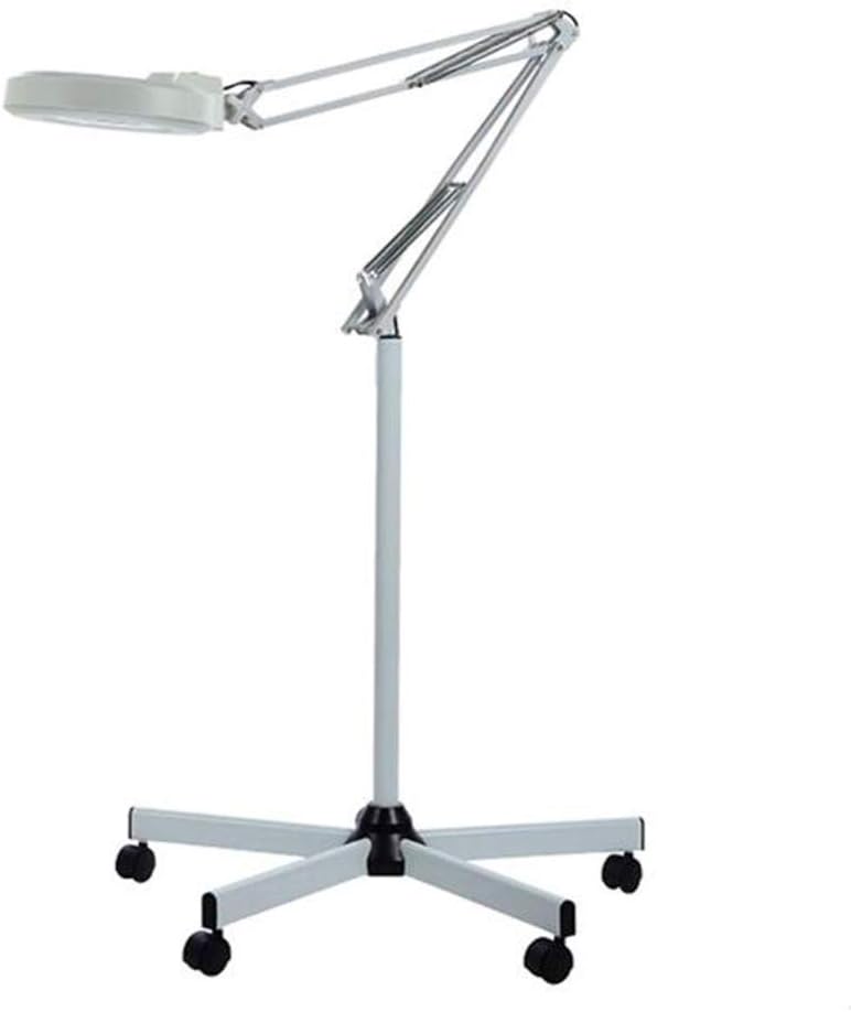 Magnifying Floor Lamp 8X LED Magnifier Floor Lamp - Salon 5 Wheel Rolling Base Adjustable Swivel Arm Reading Magnifier Lamp with Gooseneck