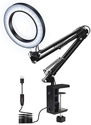 Magnifying Glasses Magnifier Desktop Magnifying Lamp with Clamp Dimmable Glass Light Lens Adjustable Swivel Arm Robust Base High Clarity for Sewing magnifiers The New
