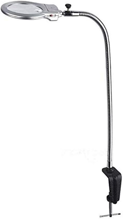 Led Magnifying Glass Clamp Lamp,2X,5X 100mm Magnifier Lens,Metal Hose Adjustable Swivel Arm Utility Clamp Light for Desk, Table,Craft, Jewelry,Sewing Inter Fashionable