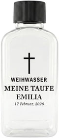 Custom 100cc Round Plastic Bottles - 3.4 oz Holy Water Favors with Minimalist Black or White Caps - Personalized Labels - Ideal for Confirmation Gifts & First Holy Communion Keepsakes (100)