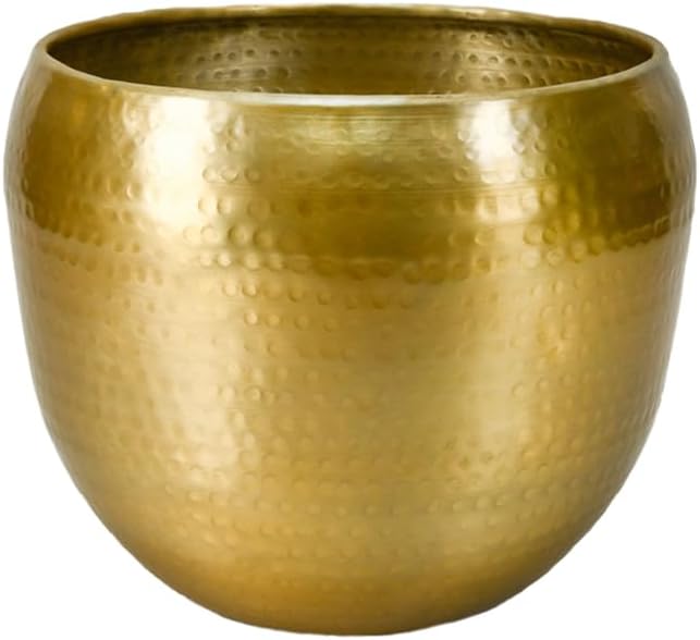 Serene Spaces Living Brass-Look Aluminum Cachepot: Handcrafted in India, Elegant Wedding & Home Decor, Vintage Planter for Indoor Plants, Flowers, Table Centerpieces, Small, 13' Diameter & 10.5' Tall