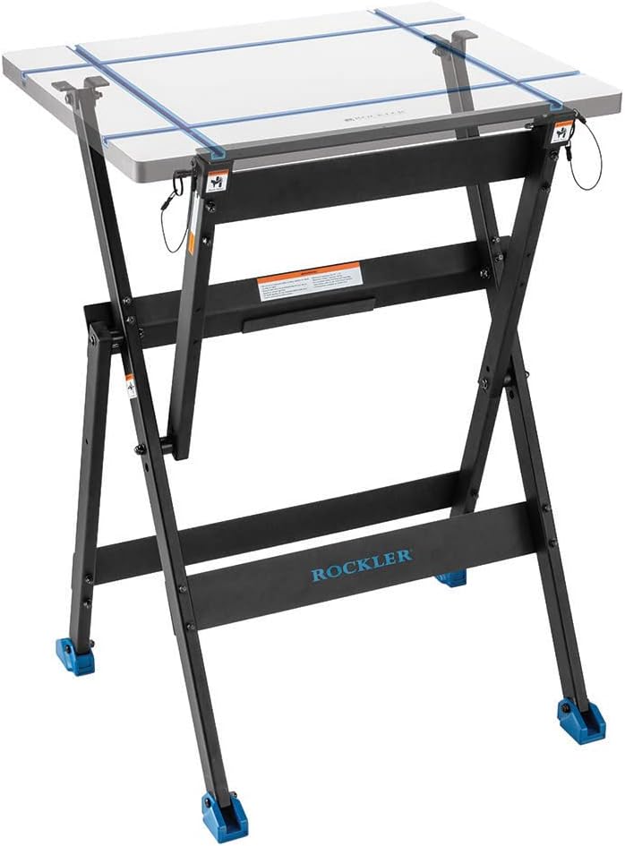 Rock-Steady Folding Steel Stand - Space-Saving Portable Work Stand w/Locking pins - 200 Pounds Capacity Woodworking Table Stand - Ideal Folding Work Stand for Router Tables and T-Track Tables