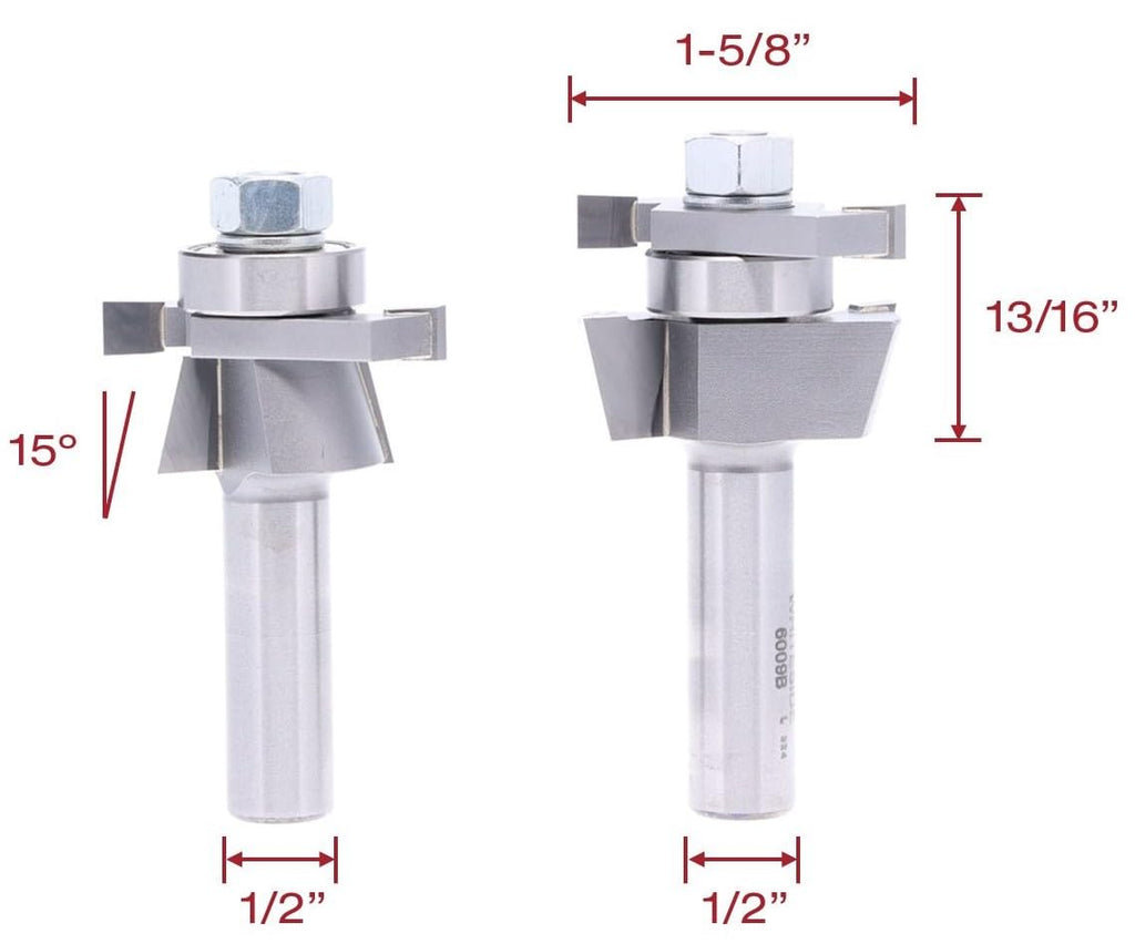 Whiteside 6009 15 Degree Shaker Stile & Rail Router Bit: 1 Inch Cutting Length, 1/2 Inch Shank, 1-5/8 Inch Large Diameter