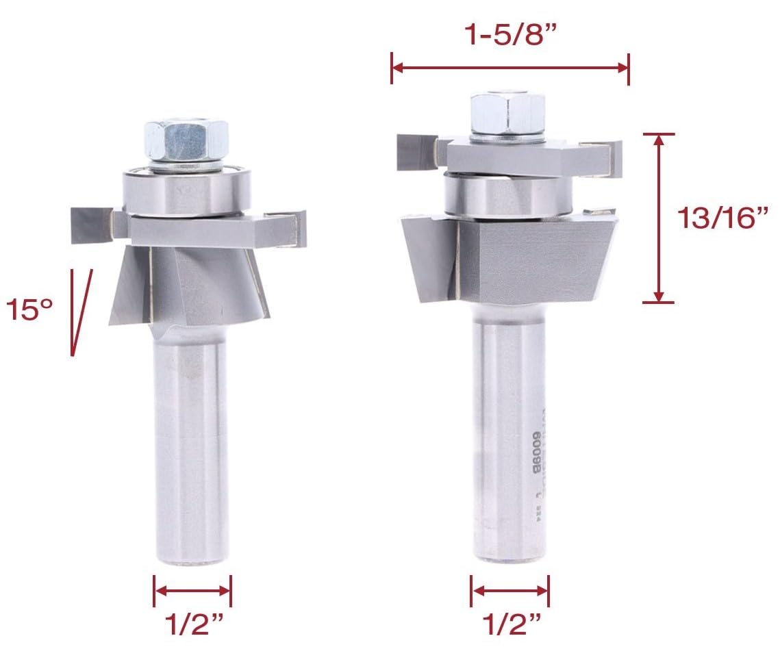 Whiteside 6009 15 Degree Shaker Stile & Rail Router Bit: 1 Inch Cutting Length, 1/2 Inch Shank, 1-5/8 Inch Large Diameter