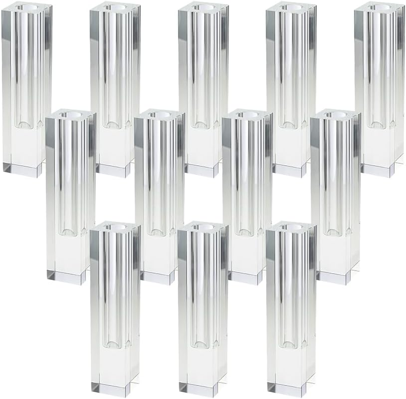 Serene Spaces Living Medium 7' Modern Crystal Square Bud Vase, Decorative Single Flower Vase for Wedding Centerpieces, Events, Parties, Home Décor Accents, Pack of 12