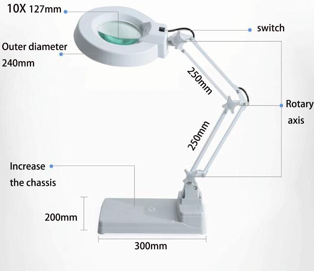 10X Magnifying Glass Lamp - Daylight Bright Lighted Lens - Magnifying Desk Lamp Rotate Magnifier Swing Arm Desktop Tabletop Lamp, for Table, Task, CRA