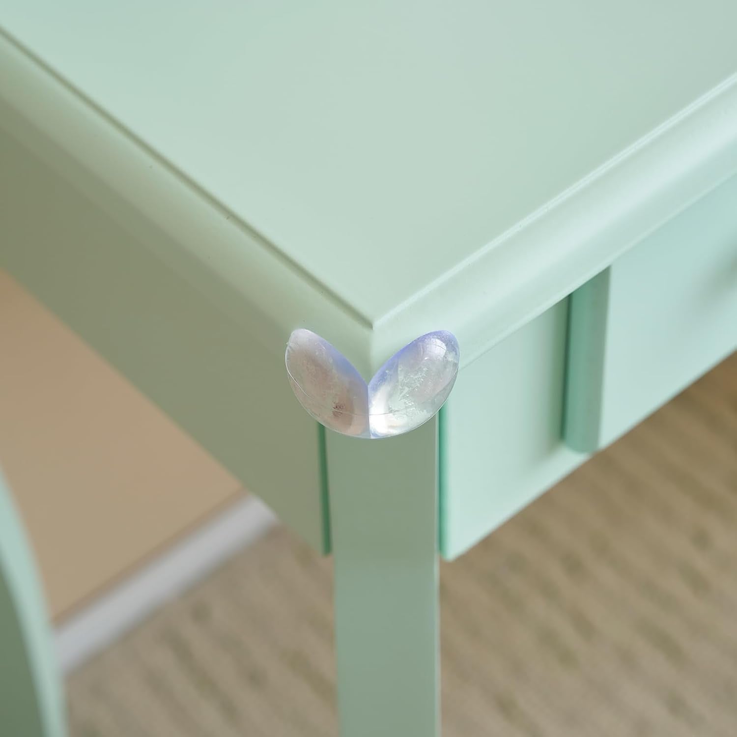 Karl home Kids Vanity Table and Chair Set, Princess MDF Dressing Table with 3-Color LED Lighted Mirror and 3 Drawers, Lovely Waved Design for Toddler's Bedroom and Playroom Decor, Macaroon Green