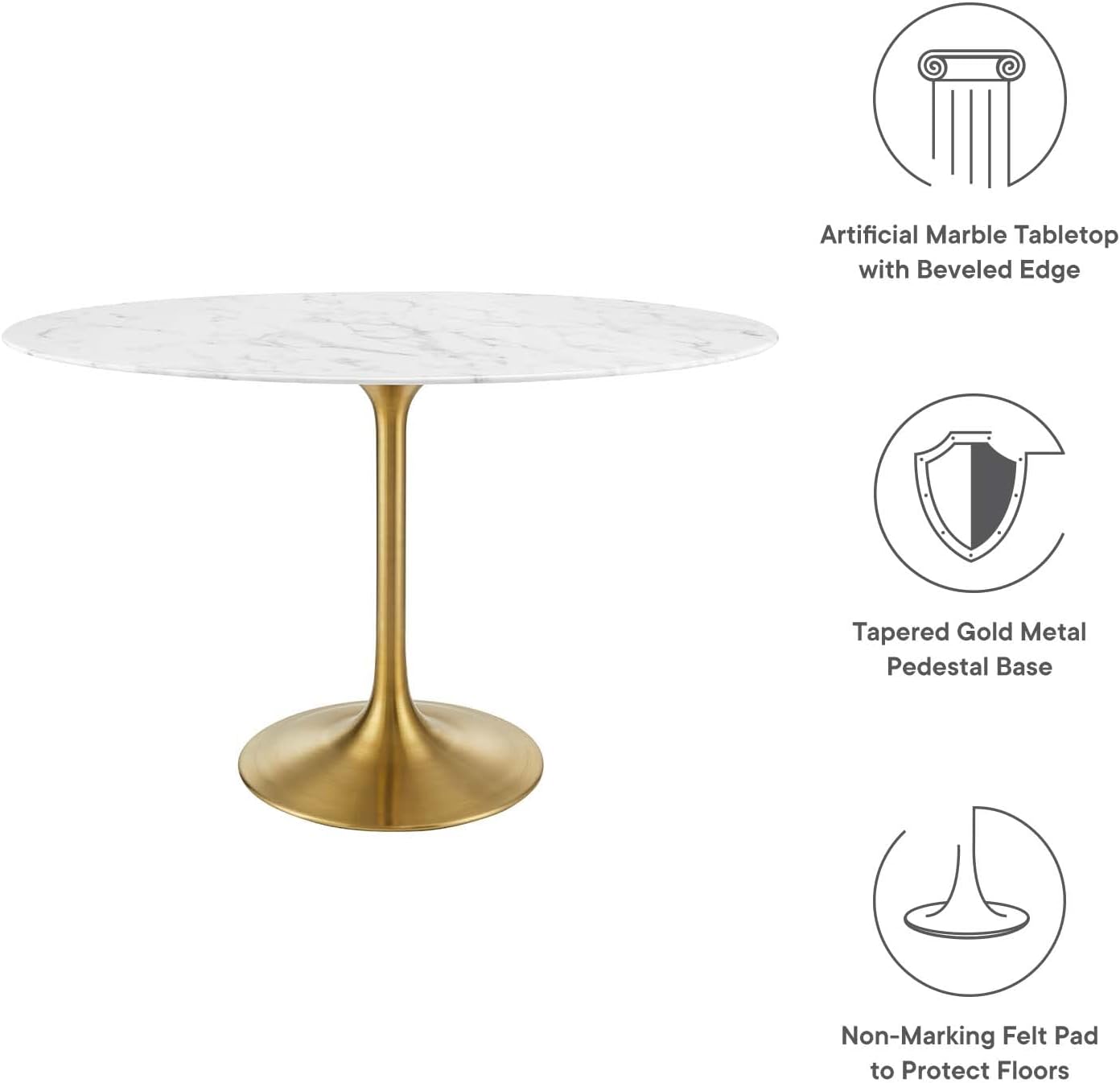 Modway Lippa 48' Oval-Shaped Mid-Century Modern Dining Table with Artificial Marble Top and Gold Base