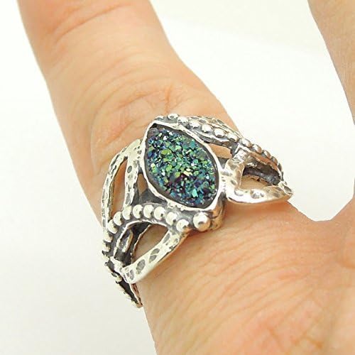 Oval roman glass ring set in a oval hammered silver ring