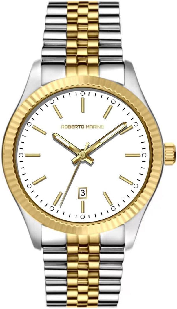 Roberto Marino Men's Luxury Watch – Gold Stainless Steel, Japanese Quartz, Blue Dial, 3 ATM Water Resistant
