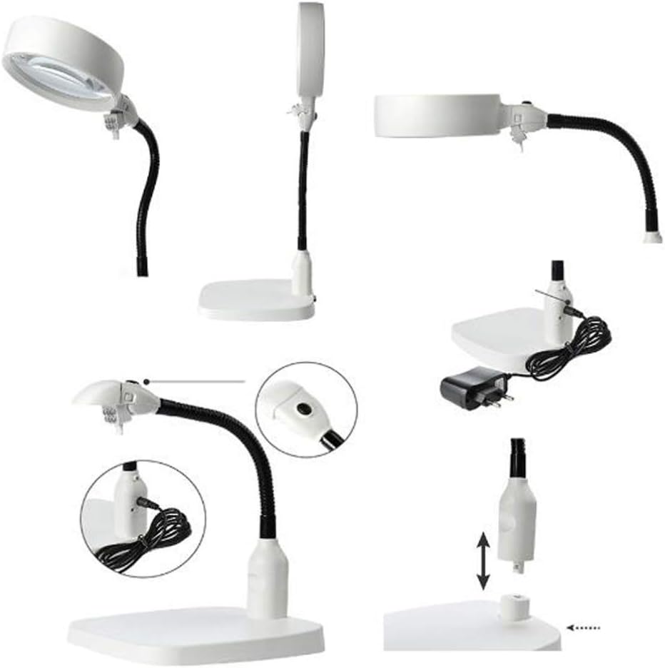 Magnifying Glass Magnifying Magnifier Glass with Light LED on Stand Clamp Arm Hands Free Illuminated Glass Table Desk Lamp Stand Clip on for Reading Hobbies/A Gift of Love Efficency