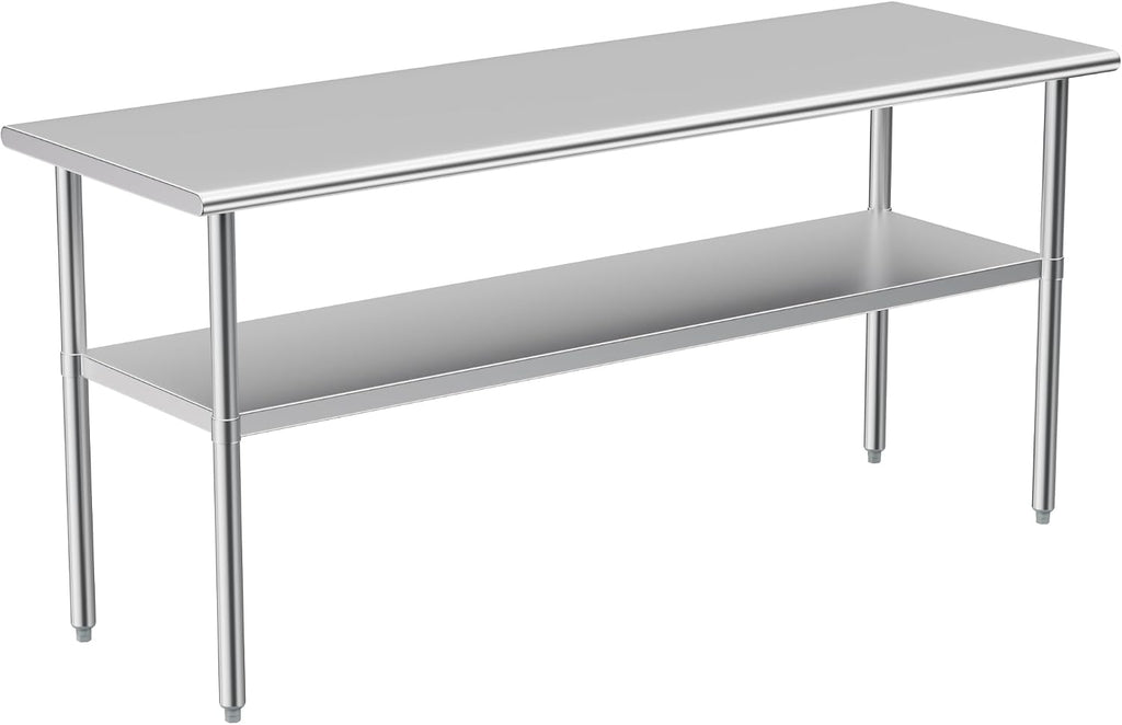 Stainless Steel Table for Prep & Work, 24x70 Inches, Metal Commercial Heavy Duty Table with Adjustable Under Shelf for Restaurant, Home and Hotel