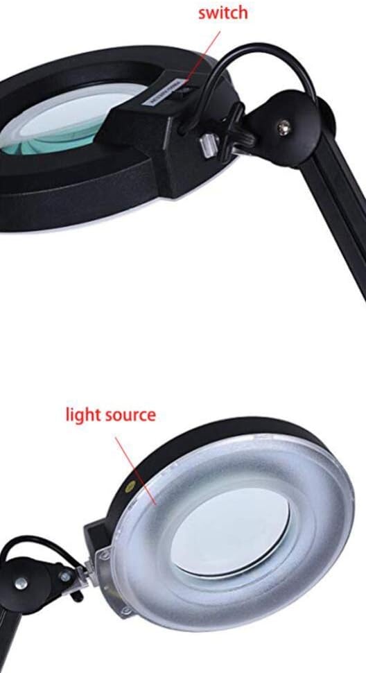 Magnifier Led Magnifier Lamp Adjustable Swivel Arm 5X Magnifying Table Lamp Light for Beauty Skincare Manicure Nail Tattoo Salon with Glass Lens and Bench Clamp