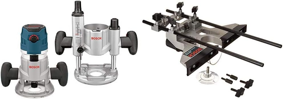 Bosch MRC23EVSK Router 15 Amp 2.3 Hp Corded Variable Speed Combination Plunge & Fixed-Base Router Kit w/ Hard Case and Deluxe Router Edge Guide w/ Dust Extraction Hood & Vacuum Hose Adapter RA1054