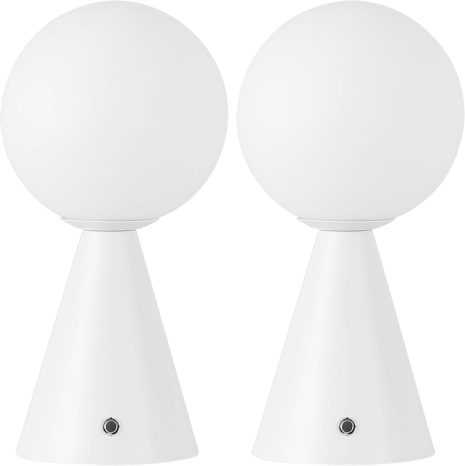 JONATHAN Y 11.75' White Macie Modern Globe Cordless Table Lamp Set of 2, Rechargeable Dimmable Integrated LED Touch Sensor Bedside Lamp, White Frosted Glass Shade (JYL7159E-SET2)