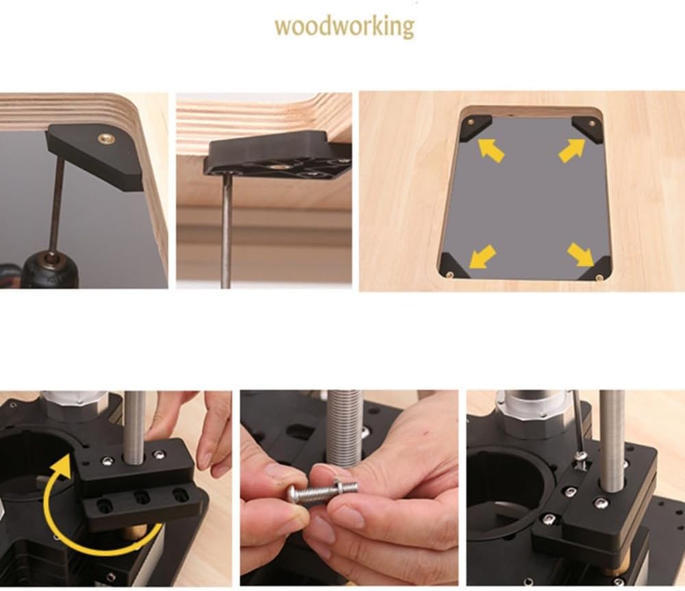 Woodworking Heavy Duty Router Lift with Aluminium Router Table Insert Plate Woodworking Tools (107mm+69mm Ring)