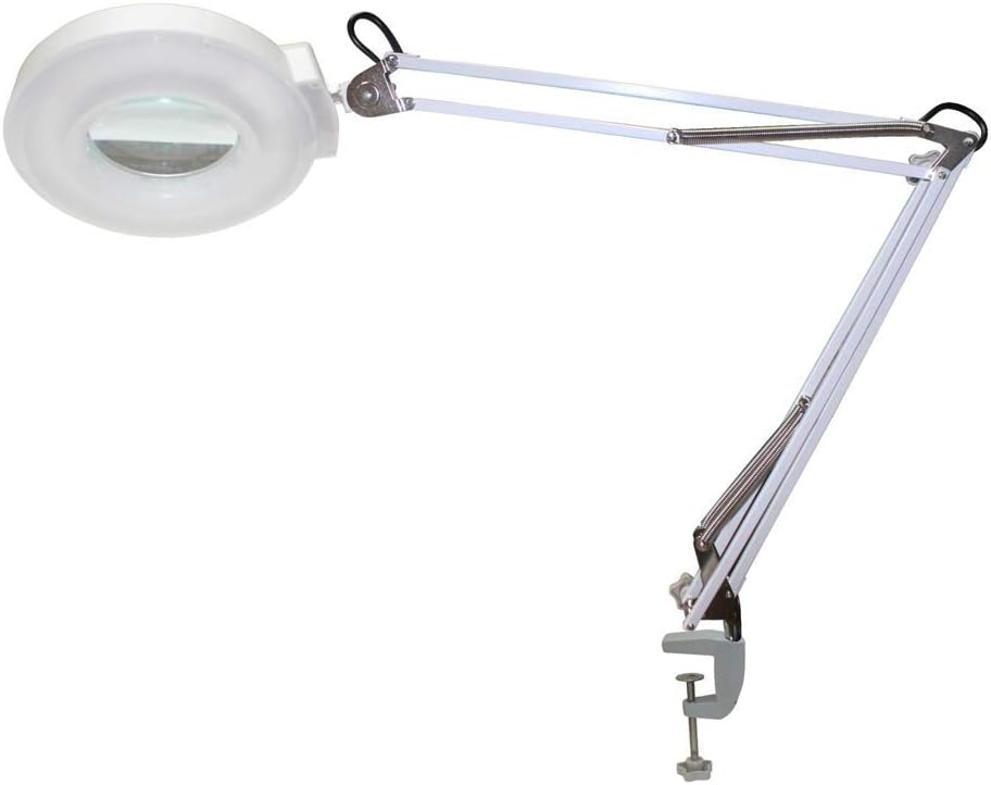 Magnifying Glass, Led Magnifier Lamp, Adjustable Swivel Arm 8X Magnifying Table Lamp Light for Beauty Skincare Manicure Nail Tattoo Salon with Glass Lens and Bench Clamp