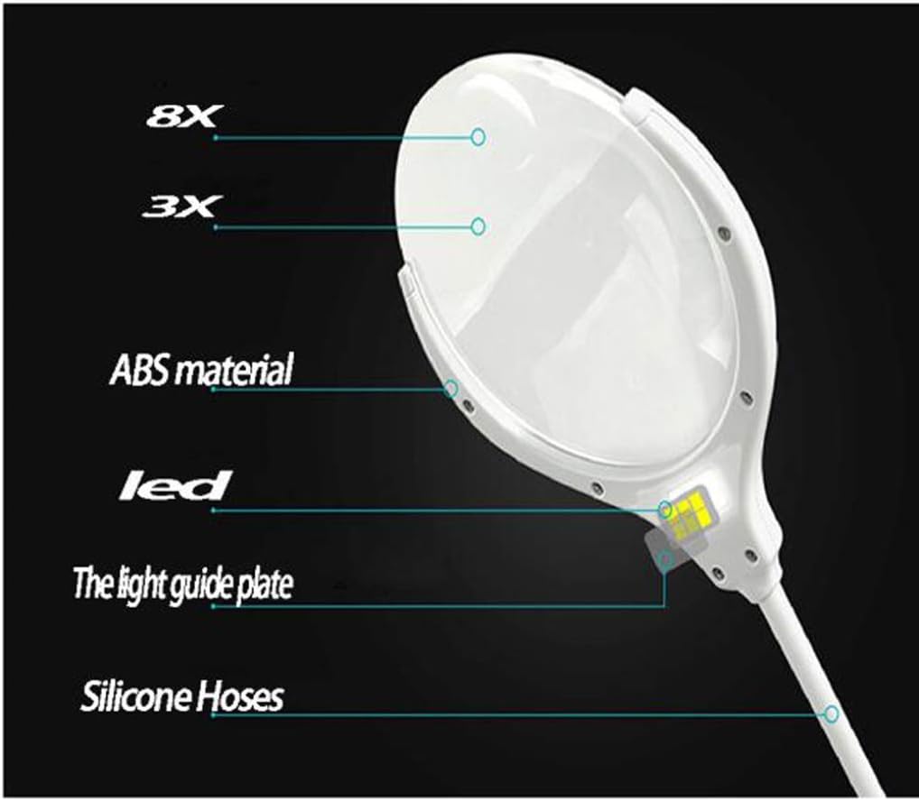 Magnifying Glass Magnifying Magnifier Glass 8X/ 3X with Light on Stand Clamp Arm Hands Free Illuminated Glass Table Desk Lamp Stand Clip on for Reading Hobbies/A Gift of Love Efficency
