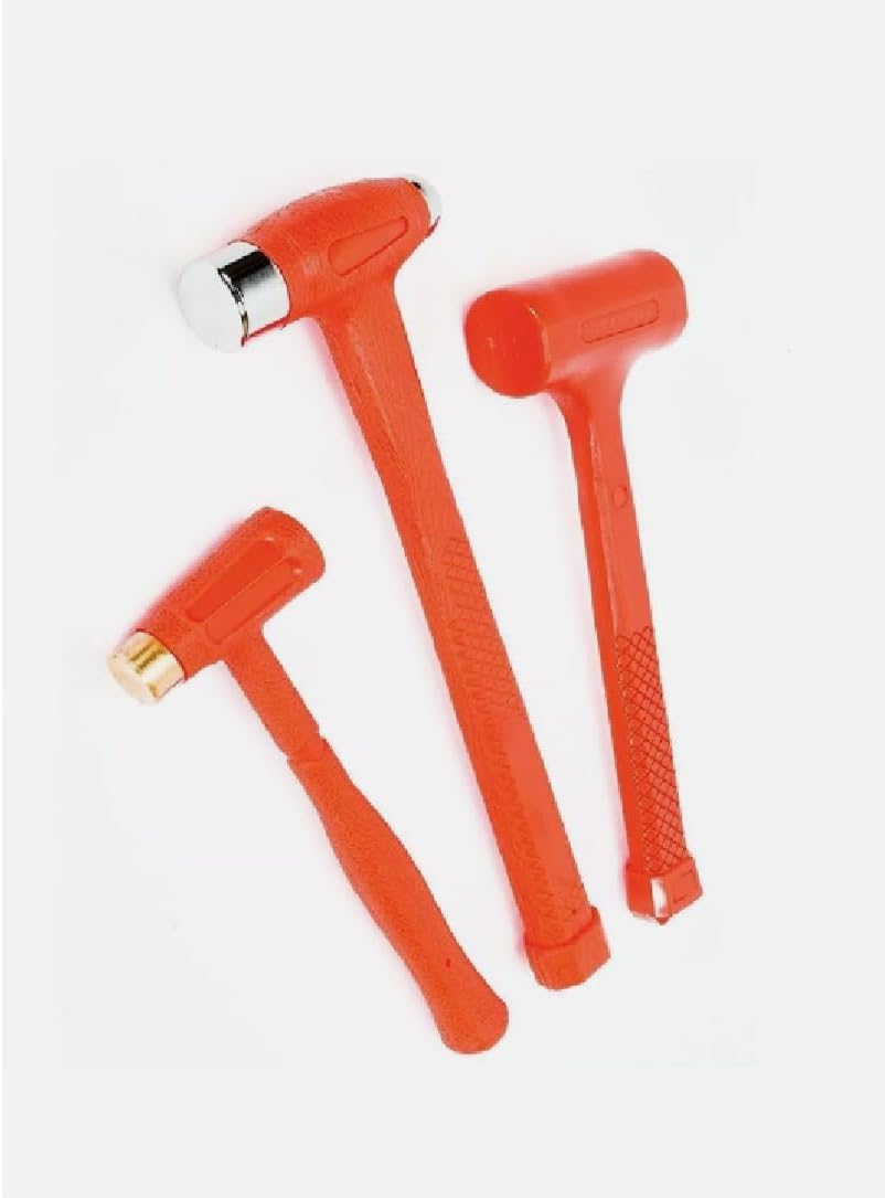 3-Pieces Dead Blow Hammer Set with Brass Cap, Ball-Peen, Blow Hammer Set, Orange NEW